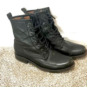 Frye black lace combat boots